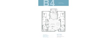 A floor plan for apartment B4 with 2 bedrooms and 2 bathrooms.