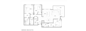 A black and white image of a 3 bedroom floor plan.