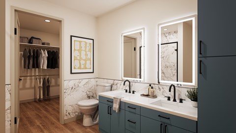 A bathroom with a toilet, sink, and a mirror.