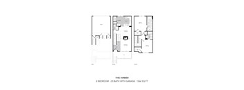 A floor plan for a 2 bedroom apartment with a 2.5 bath and a garage.