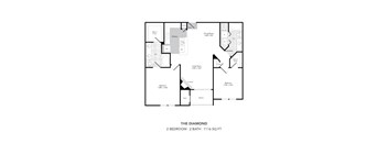 A floor plan of a 2 bedroom, 2 bathroom apartment is shown.