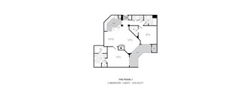 A floor plan for a 2 bedroom, 2 bathroom apartment is shown.