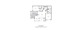 A floor plan for a 2 bedroom, 2 bathroom apartment is shown.