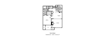 A floor plan of a one bedroom apartment with a bathroom.