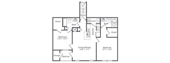 A black and white image of a floor plan for a home.