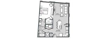 A black and white image of a floor plan for a living space.