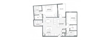 A black and white image of a house floor plan.