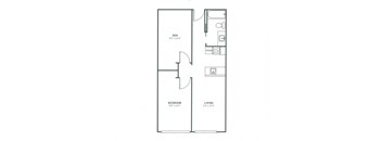 A floor plan of a room with a den, bedroom, and living room.