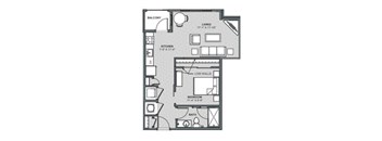 A black and white image of a floor plan for a living space.
