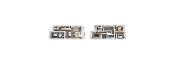 Two images of a house layout with a car parked in the driveway.