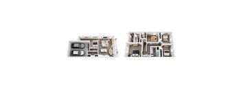 A floor plan of a two-bedroom apartment with a living room, kitchen, and bathroom.