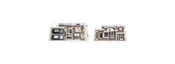 Two images of a house layout with a car parked in the driveway.