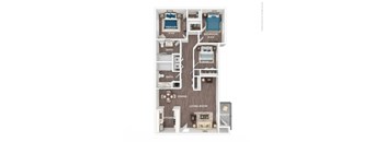A floor plan of a house with a living room, dining room, kitchen, and three bedrooms.