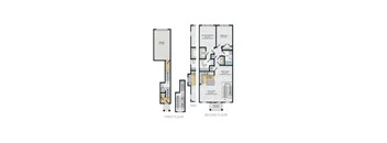 A floor plan of a two-story building with labeled rooms.