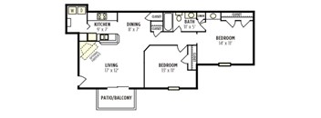 A black and white floor plan of a house with labeled rooms.