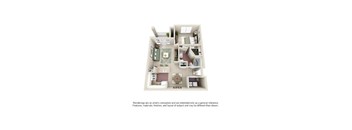A 3D rendered image of a house layout.