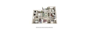 A 3D rendered image of a house layout.