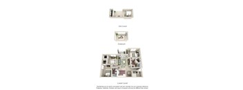 A floor plan of a two-level apartment with a solarium and a detailed lower level layout.