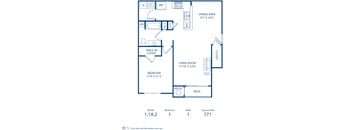 A blueprint of a house layout with a living room, dining area, and two bedrooms.