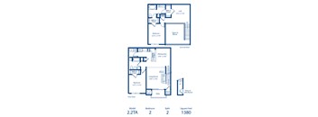 A blueprint shows the layout of a two-bedroom apartment with a total area of 1380 square feet.