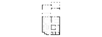 A floor plan of a house with a garage and a living room.