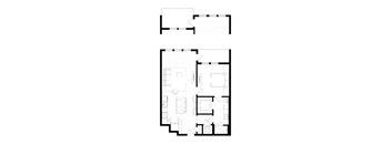 A floor plan of a house with two bedrooms and a living room.