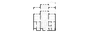 A floor plan of a house with a kitchen, living room, and bedrooms.