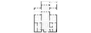 A black and white image of a floor plan of a house.