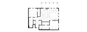 A black and white image of a floor plan of a house.