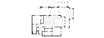 A black and white floor plan of a house with multiple rooms.