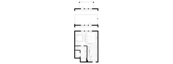 A black and white floor plan of a house with a garage.