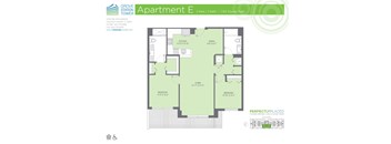 A floor plan for a 1,142 square foot apartment with two bedrooms and two bathrooms.