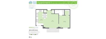 A floor plan for Apartment 1 Bed / 1 Bath at Grove Station Tower.