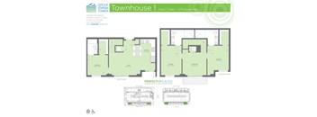 A floor plan for a townhouse with three bedrooms and three bathrooms is shown.