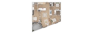 A top-down view of a well-organized apartment layout.