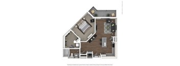 A 3D rendered image of a house layout.