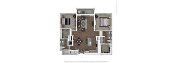 A floor plan of a house with a kitchen, living room, and two bedrooms.