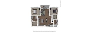 A floor plan of a house with a kitchen, living room, dining room, and two bedrooms.