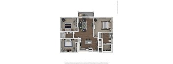 A floor plan of a house with a kitchen, living room, and two bedrooms.