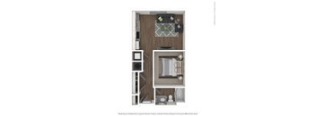 A small room with a bed, a desk, and a shelf.