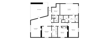 A black and white floor plan of a house with a roof garden.
