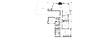 A floor plan of a house with a garage, two bedrooms, a living room, a dining room, a kitchen, a bathroom, and a roof garden.