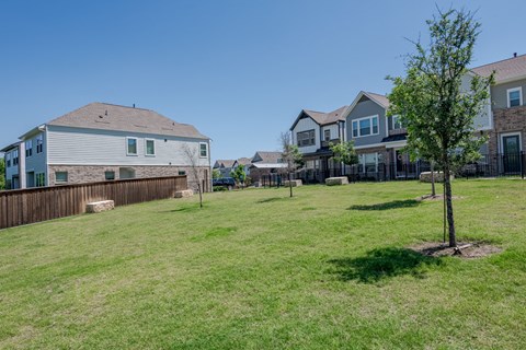 the backyard of a house with a yard and a tree