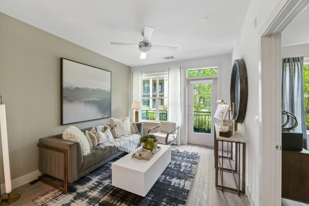 a living room with a couch and a coffee table