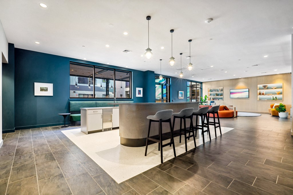 large bar with stools