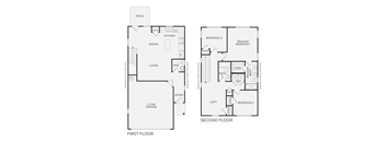 A floor plan of a two-story house with labeled rooms.