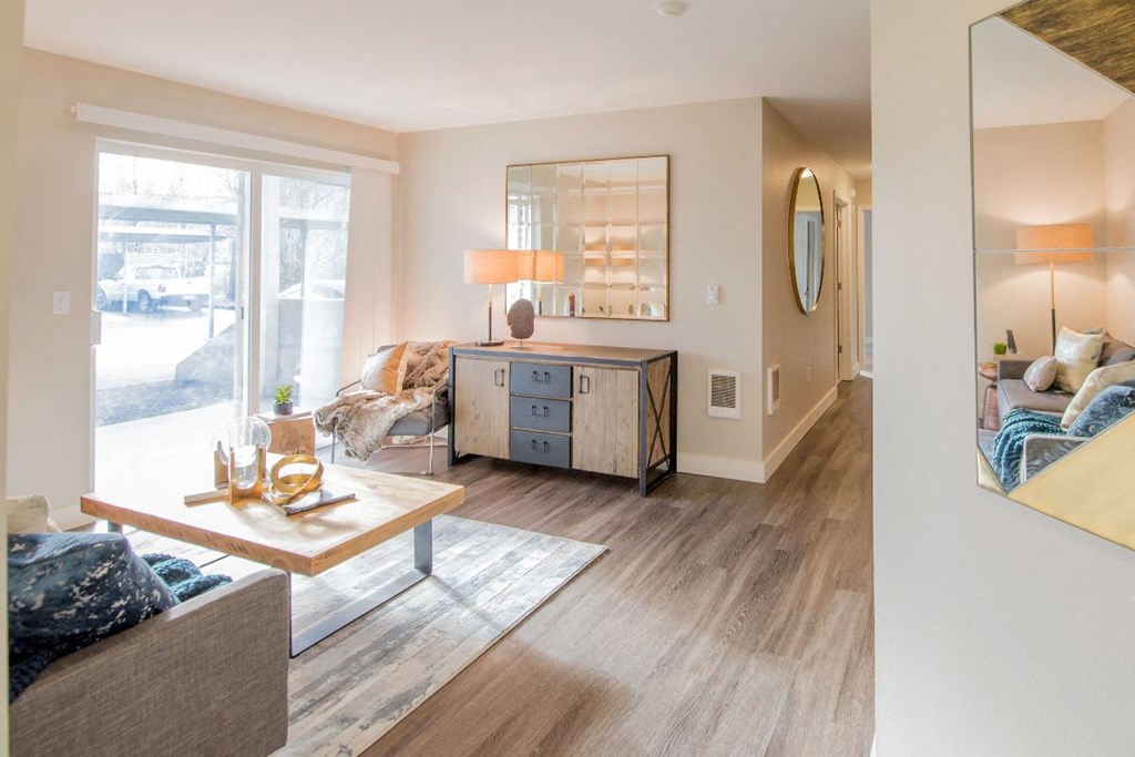a living room with a couch and a coffee table at The Arden Apartments, Gresham