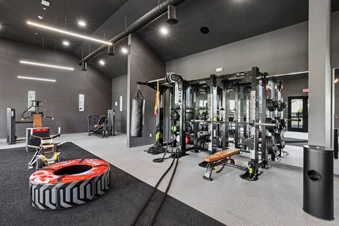 the gym at the flats at obsidian district