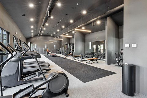 the gym is equipped with treadmills and other fitness equipment
