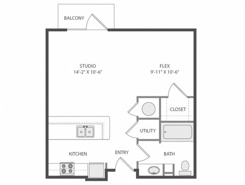 a floor plan of a 1 bedroom apartment